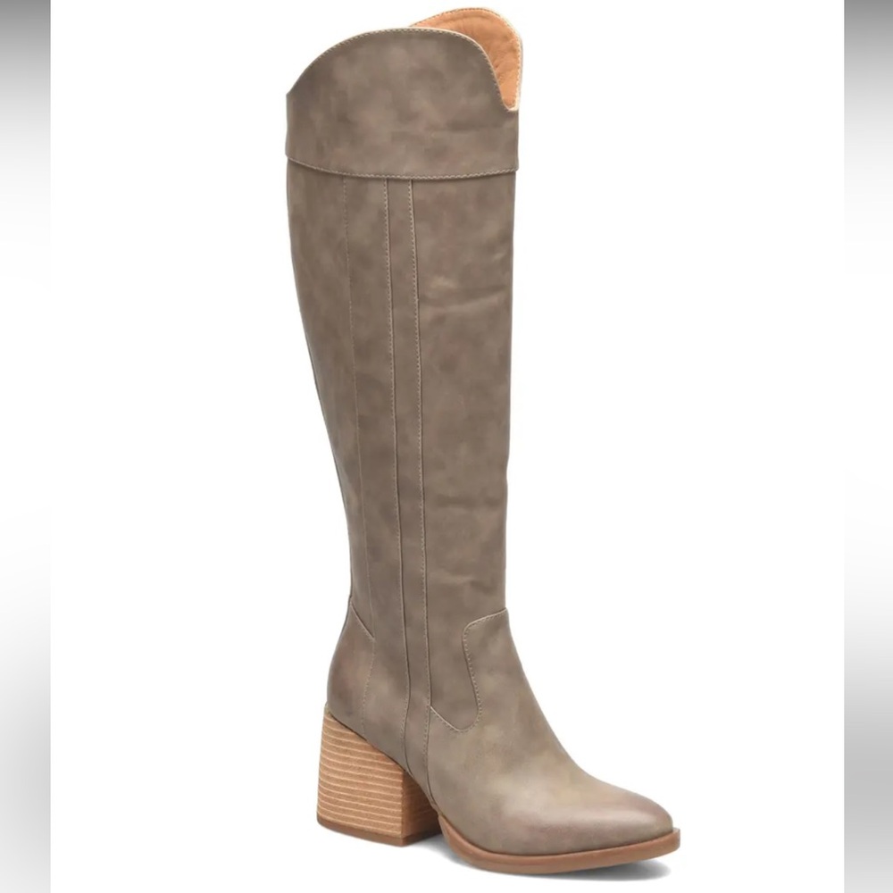 Kork-Ease Tall Taupe Leather Block Heel Boots